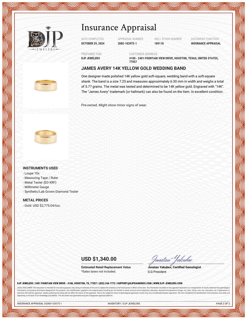 James Avery 14K Yellow Gold Wedding Band 4