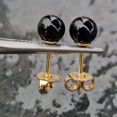 James Avery 6mm Round Onyx Ball Bead Stud Earrings 14k Yellow Gold 1.4g