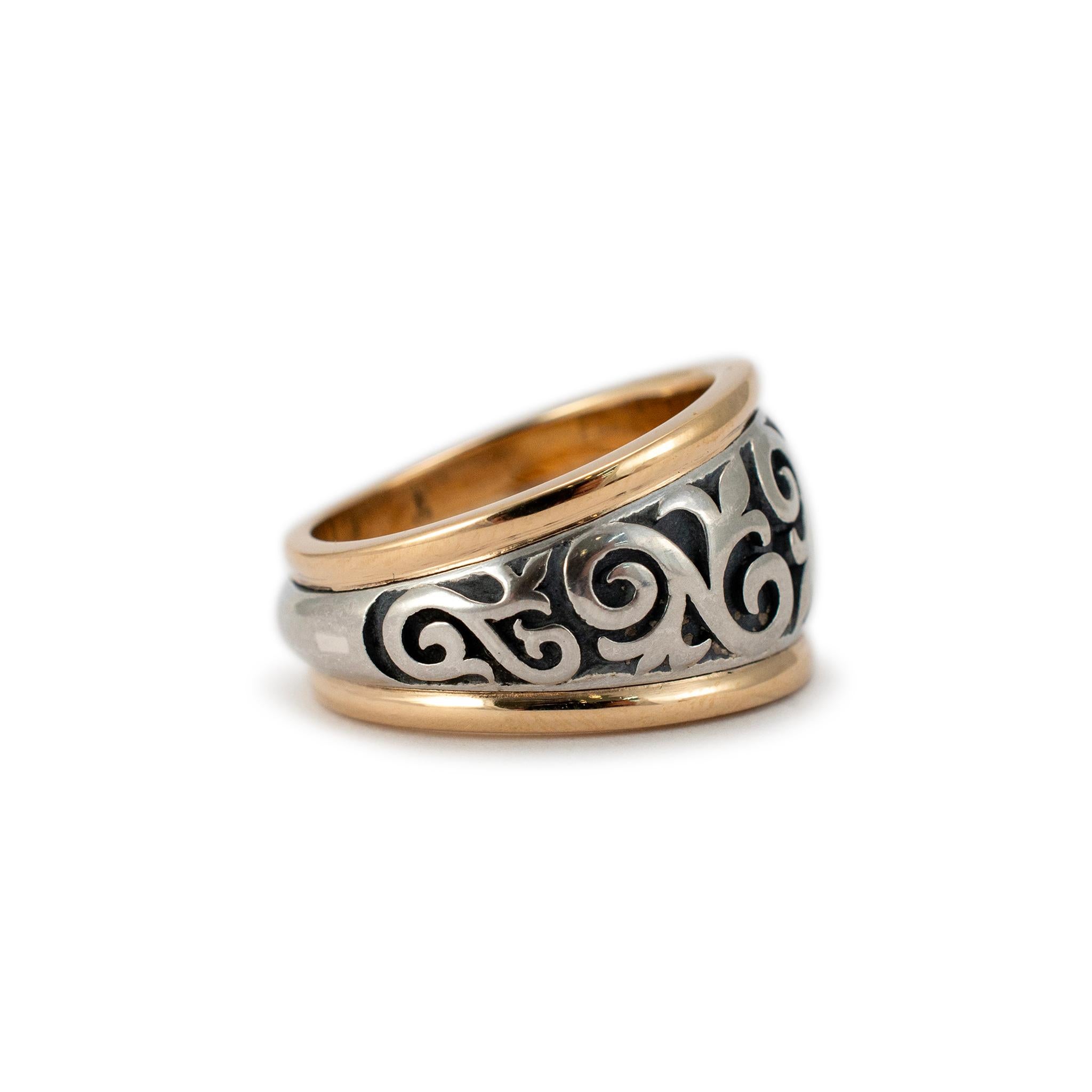 Women's or Men's James Avery 925 Sterling Silver 14K Yellow Gold Scrolled Fleur de Lis Ring
