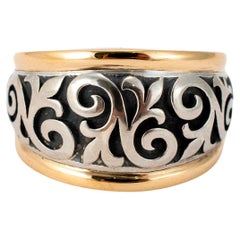 James Avery 925 Sterling Silver 14K Yellow Gold Scrolled Fleur de Lis Ring