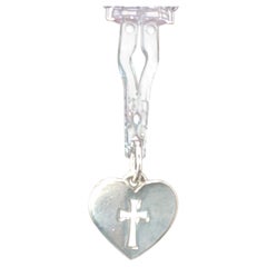 Ciondolo a forma di cuore con croce intagliata in argento sterling 925 di James Avery, stile vintage