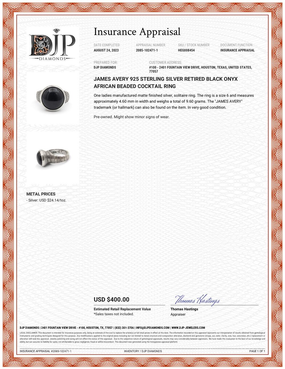 James Avery 925 Sterling Silver Retired Black Onyx African Beaded Cocktail Ring In Excellent Condition In Houston, TX
