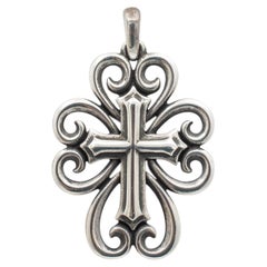 James Avery 925 Sterling Silver Retired Scroll Heart Cross Pendant