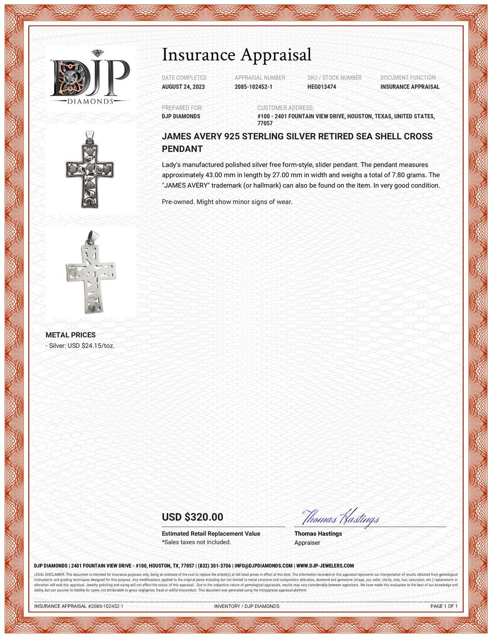 James Avery 925 Sterlingsilber-Anhänger mit durchbrochenem Muschelkreuz Damen