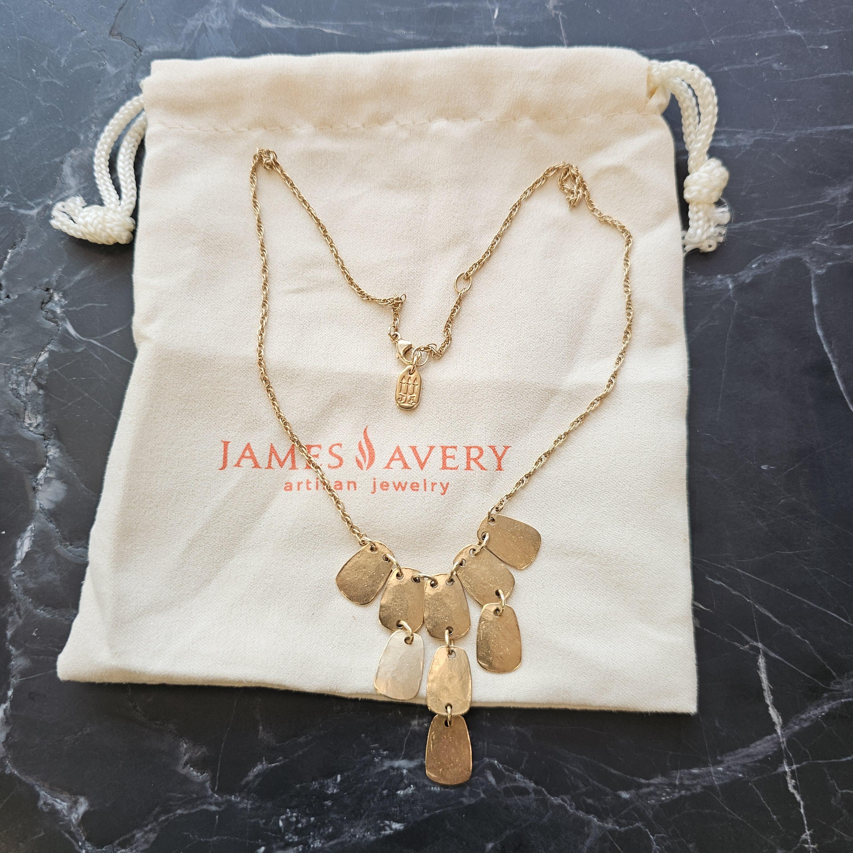 James Avery Hammered Bib Necklace Pendant 14k Yellow Gold 16.75