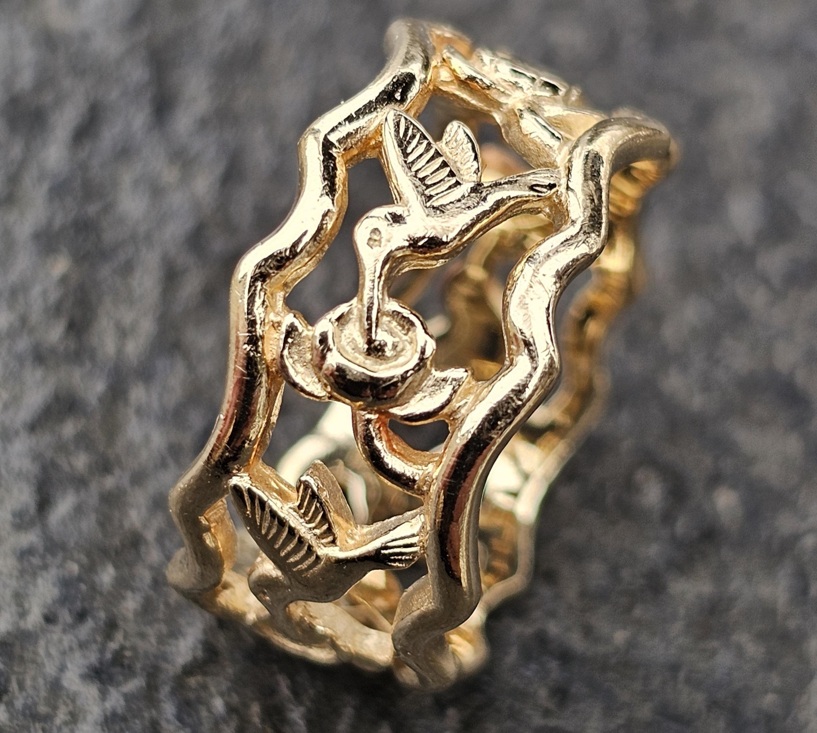 Donna James Avery Anello Eternità Colibrì in Oro Giallo 14k Ritirato 5.9g sz 7.5 in vendita