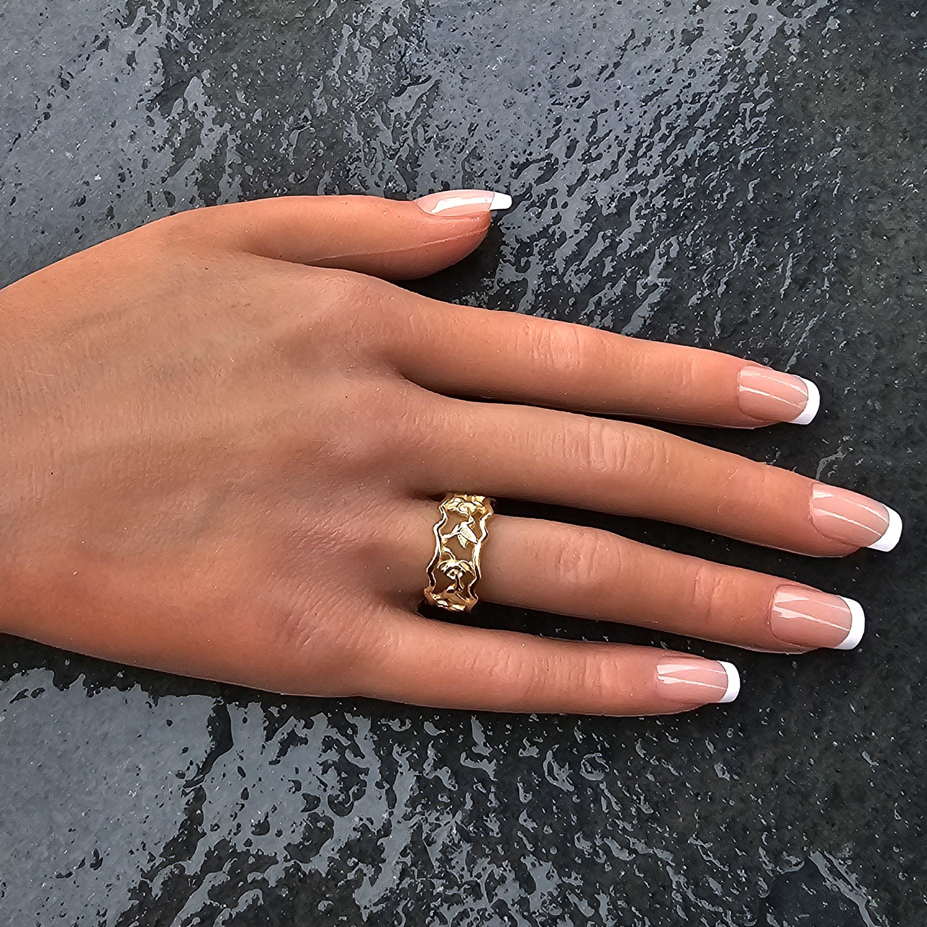 James Avery Anello Eternità Colibrì in Oro Giallo 14k Ritirato 5.9g sz 7.5 in vendita 3