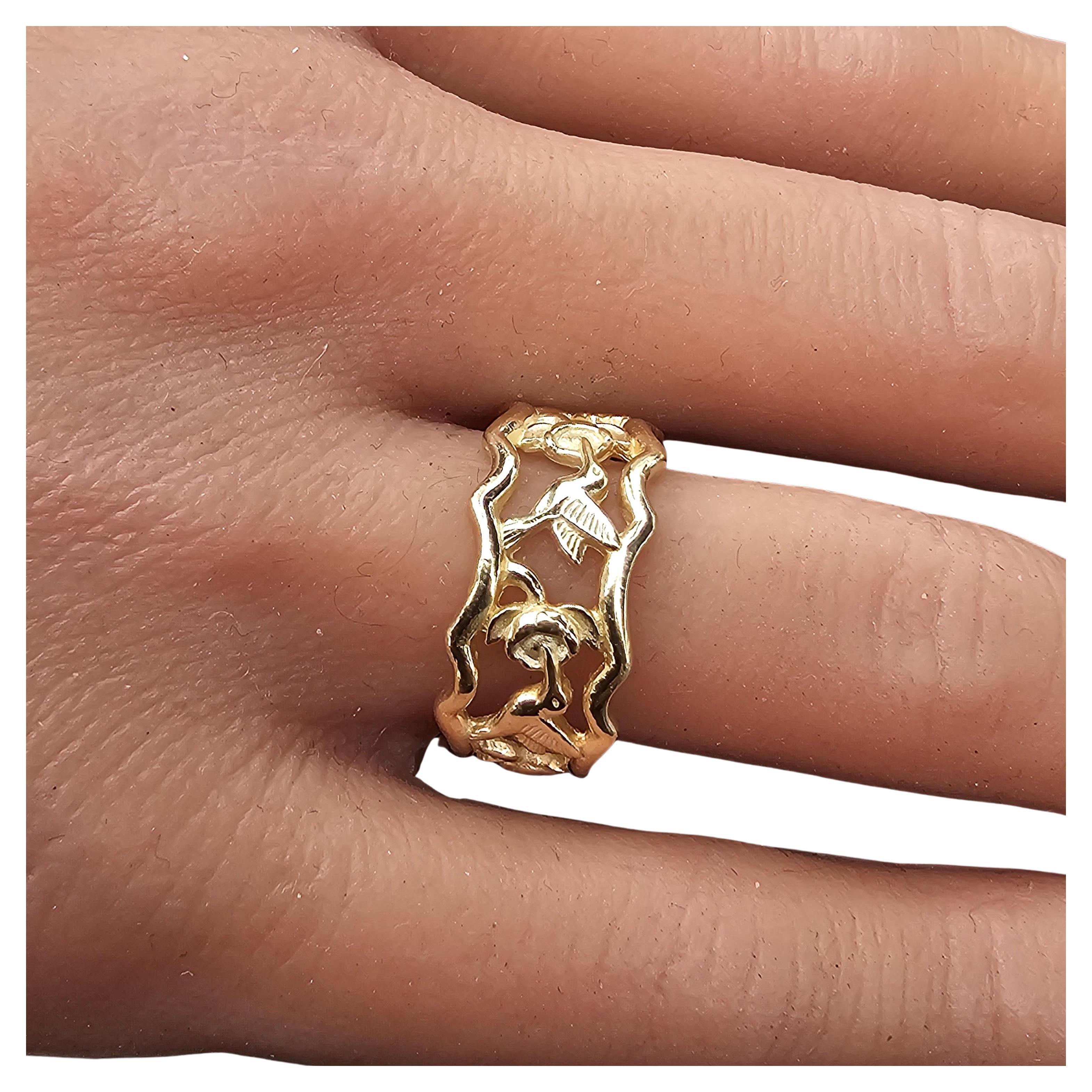 James Avery Anello Eternità Colibrì in Oro Giallo 14k Ritirato 5.9g sz 7.5 in vendita