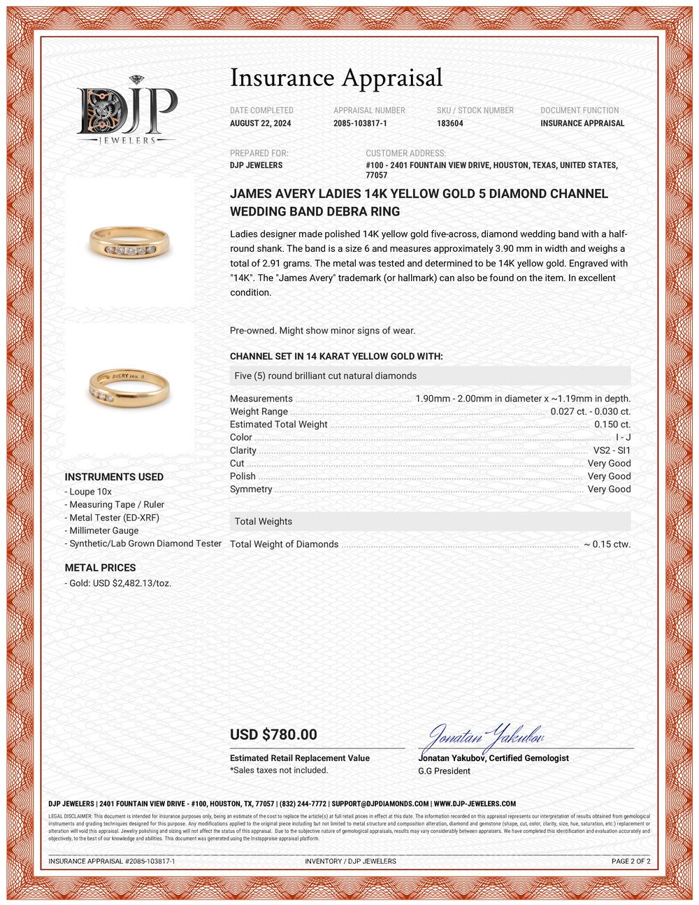 James Avery Damen 14K Gelbgold 5 Diamant Channel Ehering Debra-Ring 4