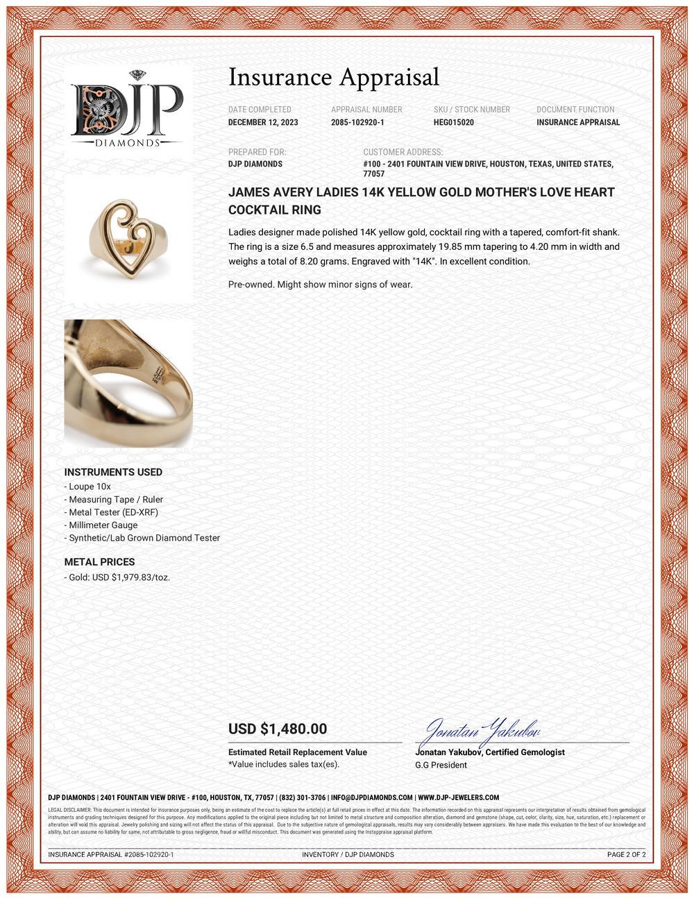 James Avery Damen 14K Gelbgold Mother's Love Heart Cocktail Ring 4