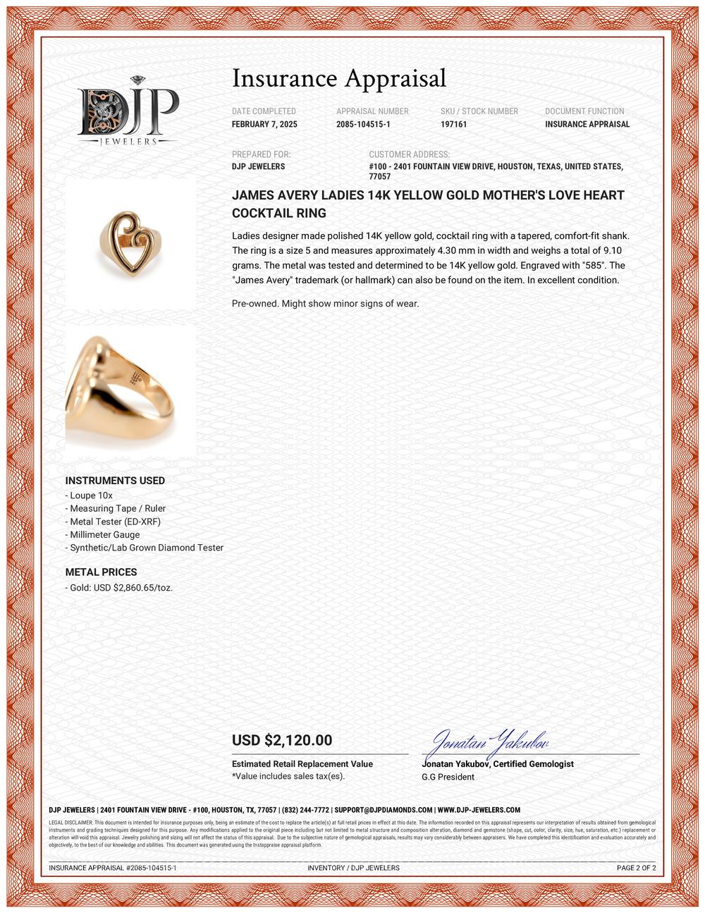 James Avery Ladies 14K Yellow Gold Mother’s Love Heart Cocktail Ring 4