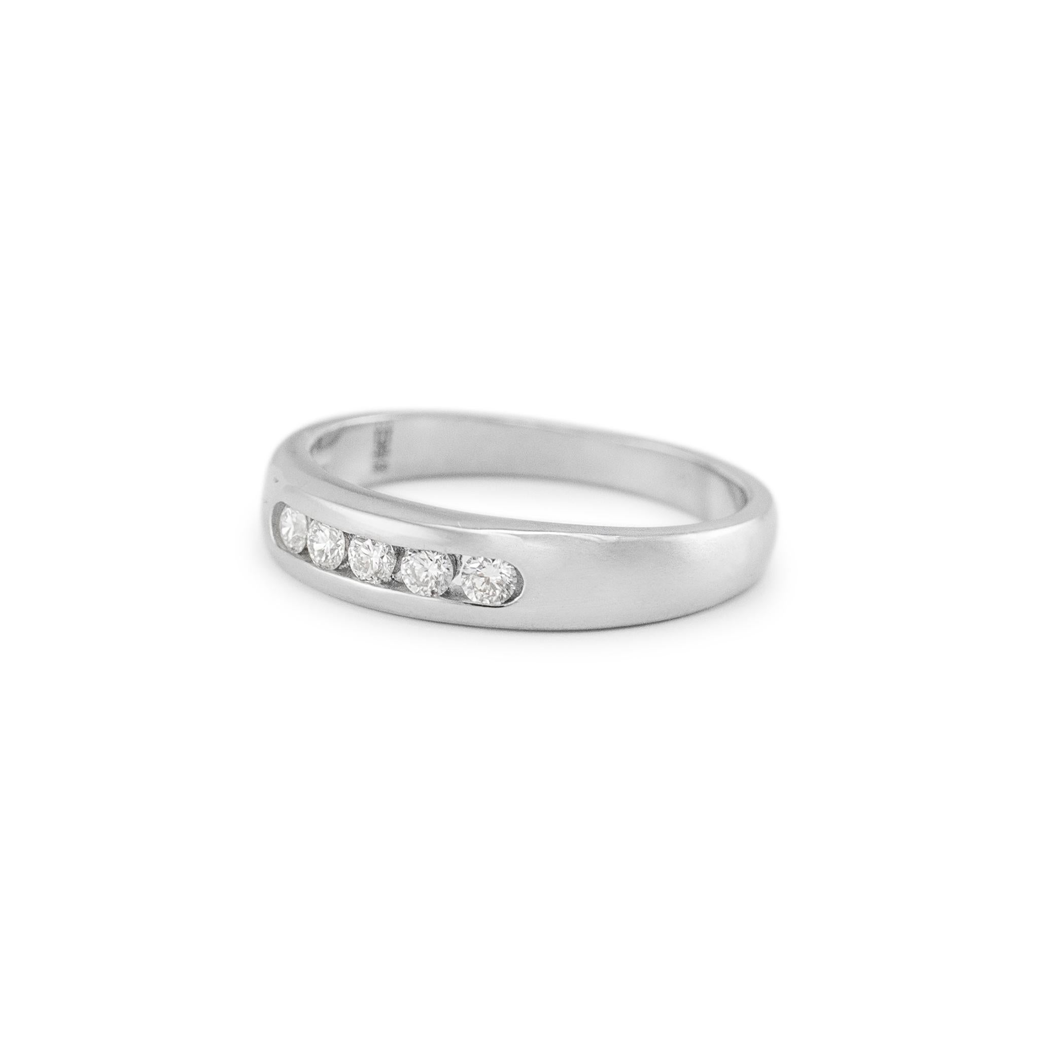 Round Cut James Avery Ladies 18K White Gold 5 Diamond Channel Wedding Band Debra Ring For Sale
