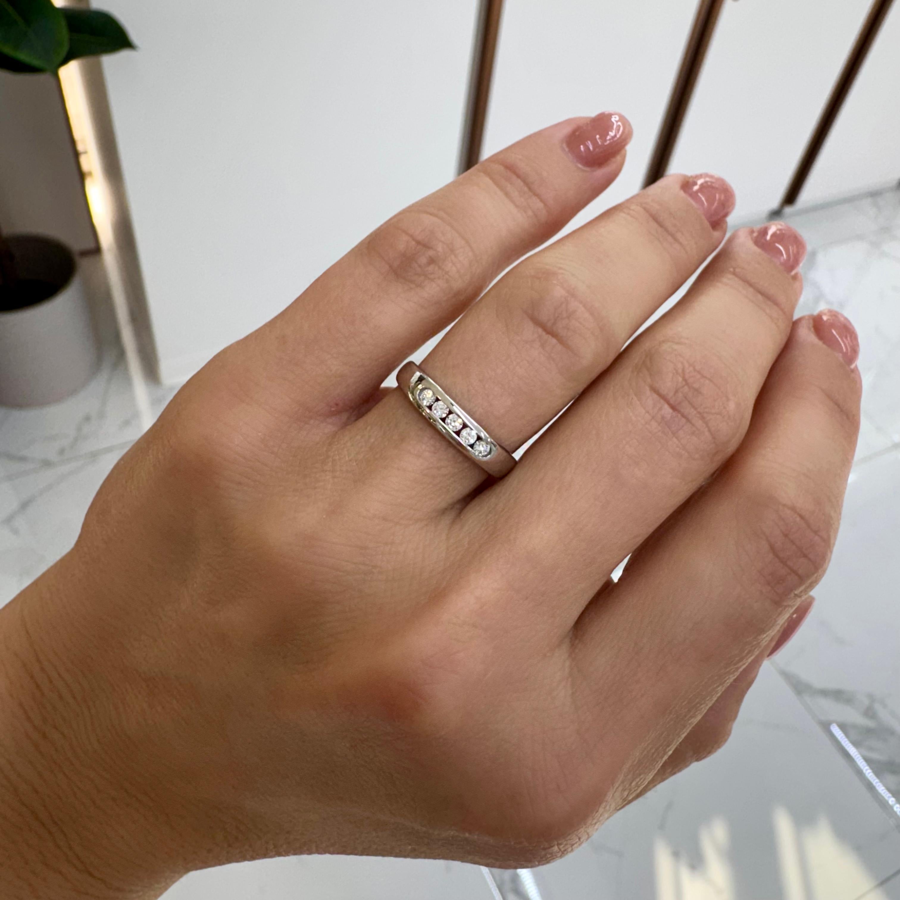 James Avery Ladies 18K White Gold 5 Diamond Channel Wedding Band Debra Ring For Sale 2