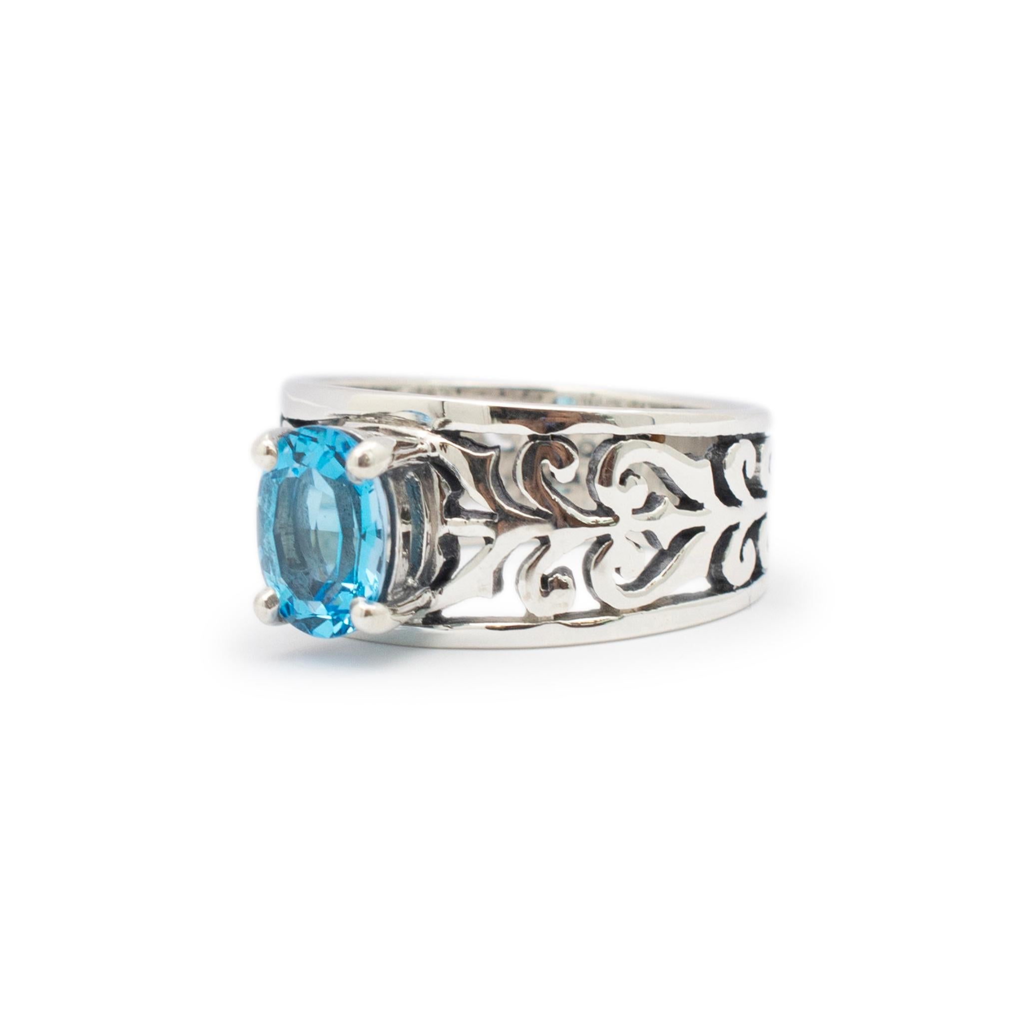 Oval Cut James Avery Ladies 925 Sterling Silver Adoree Blue Topaz Gemstone Cocktail Ring