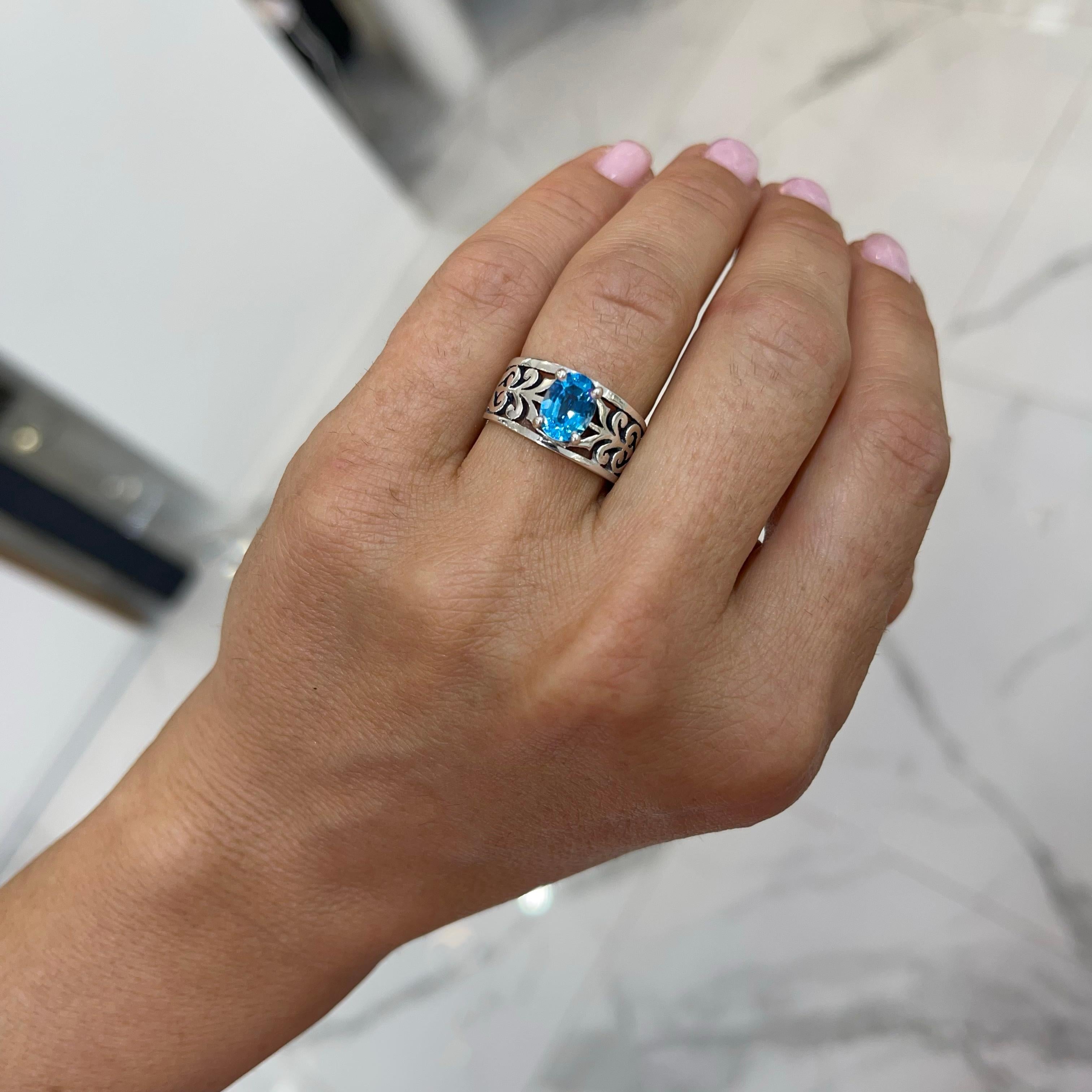 James Avery Ladies 925 Sterling Silver Adoree Blue Topaz Gemstone Cocktail Ring 2