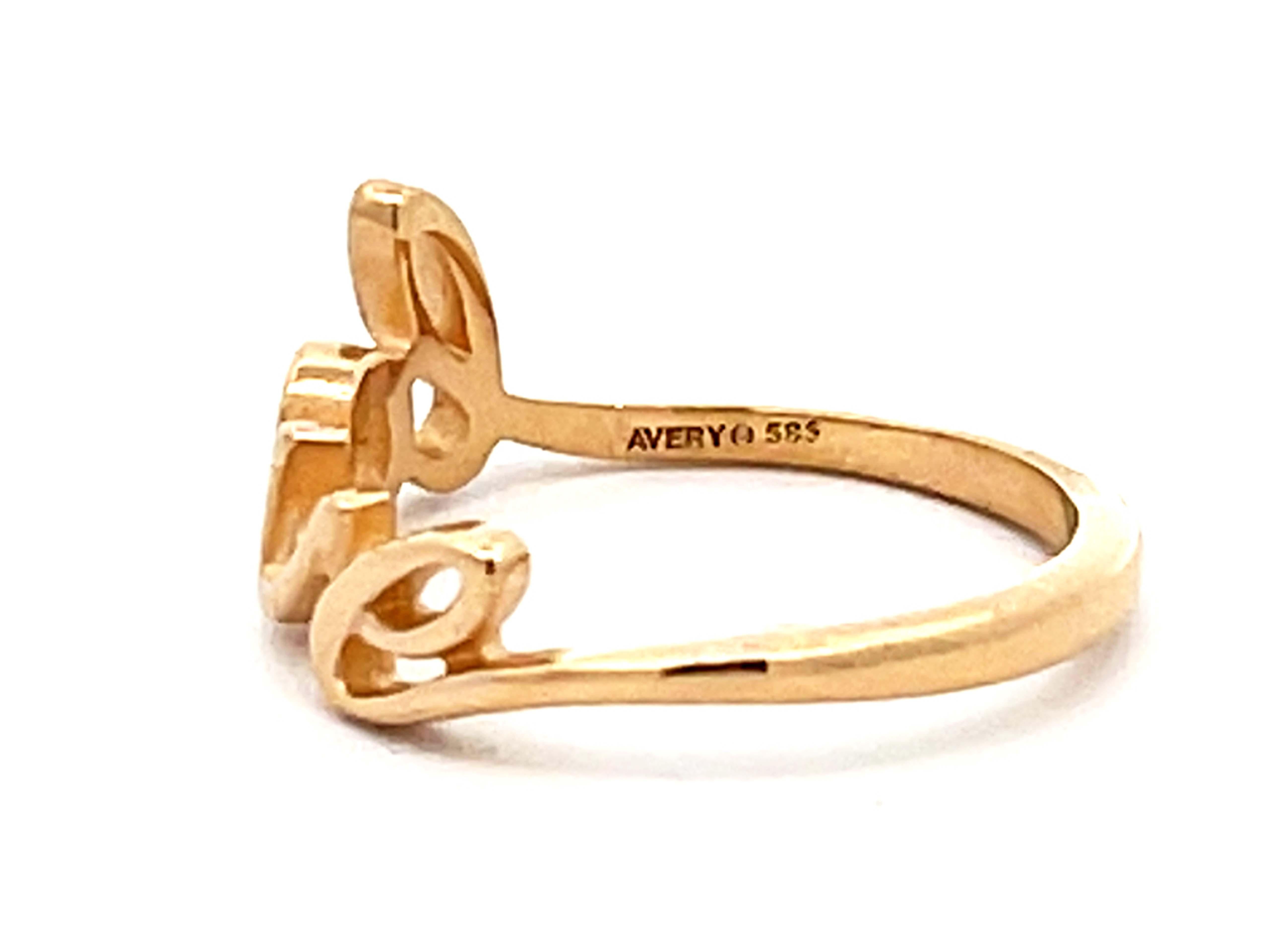 Modern James Avery Love Script Ring 14K Yellow Gold For Sale