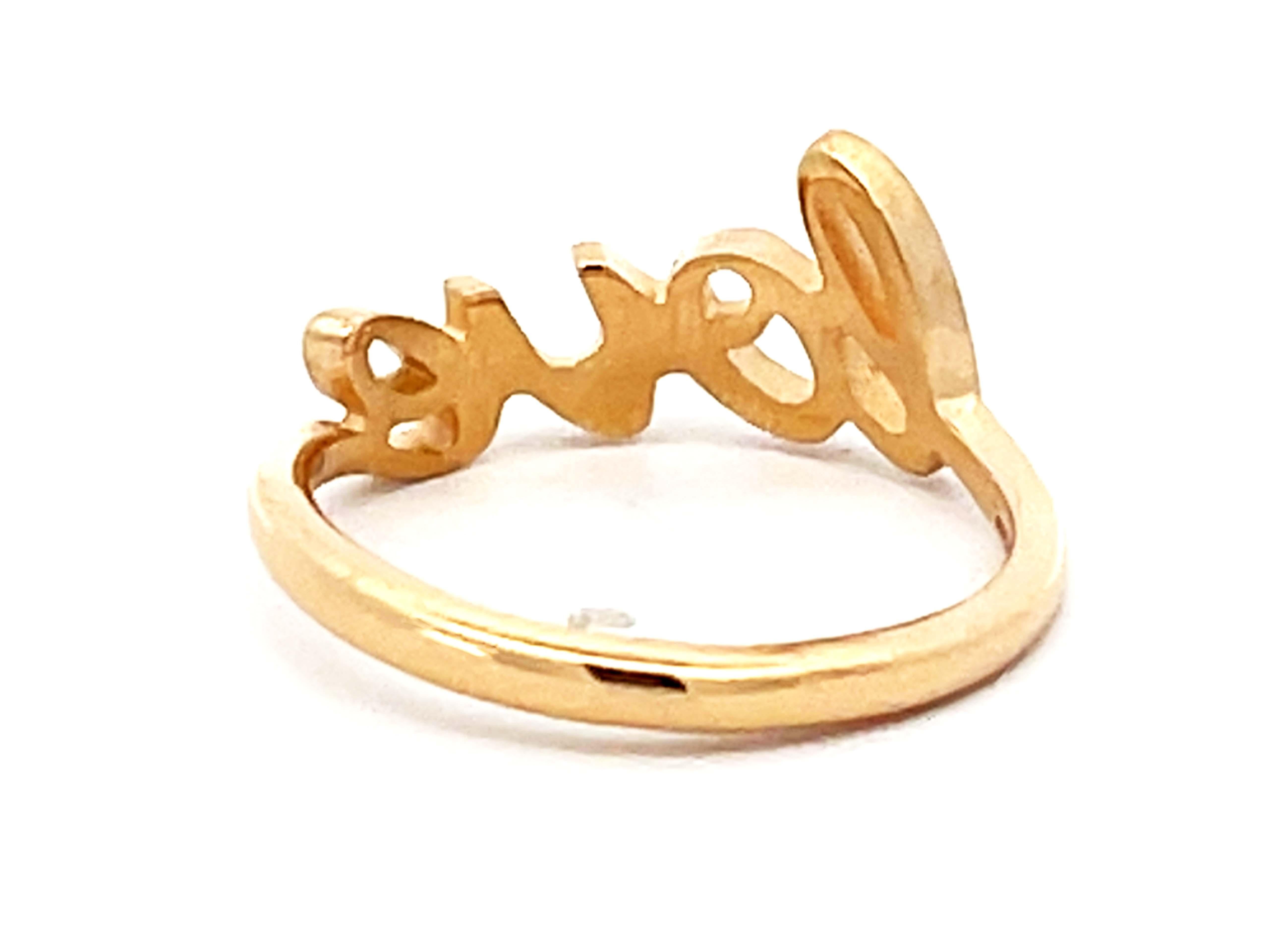 James Avery Love Script Ring 14K Yellow Gold In Excellent Condition For Sale In Honolulu, HI
