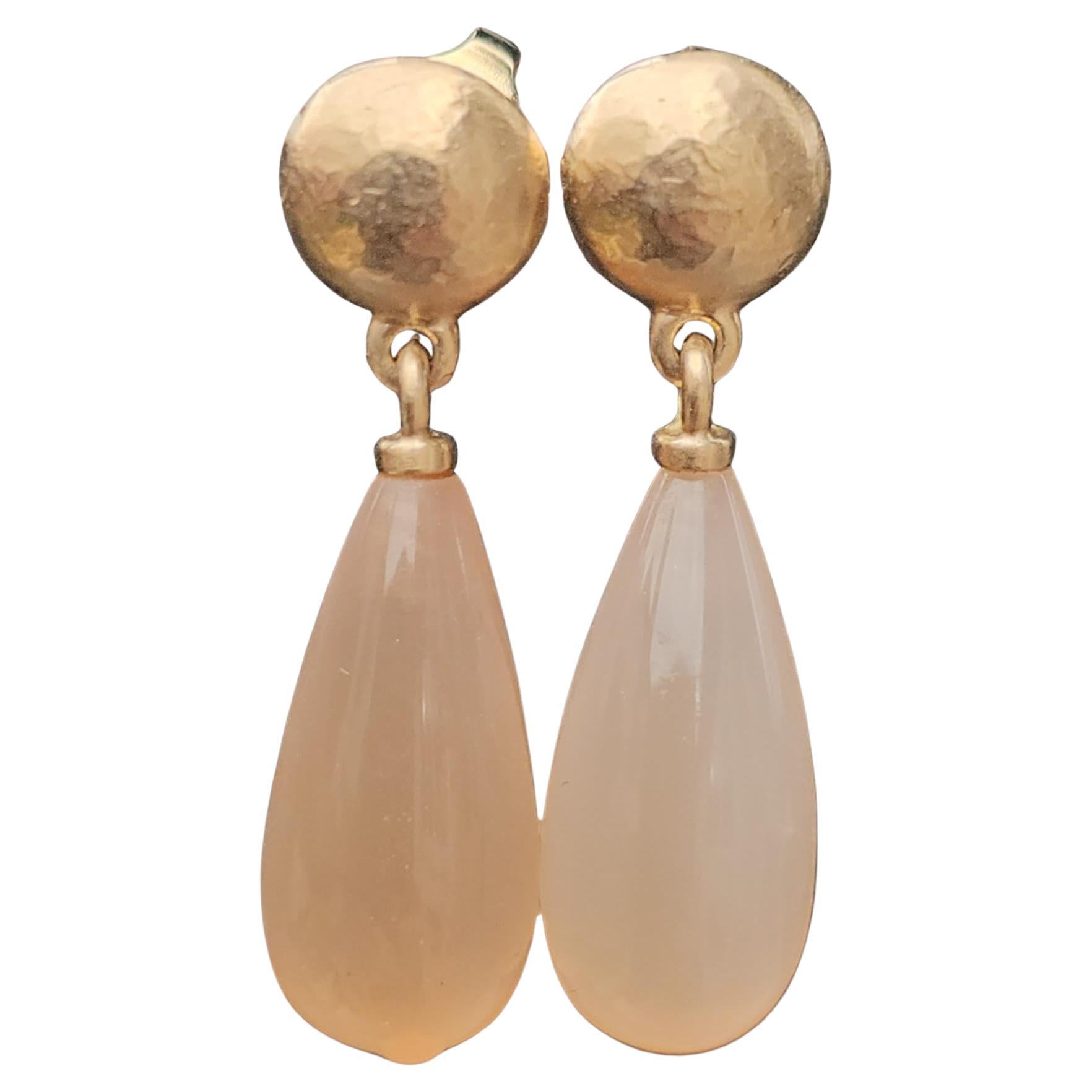 James Avery Peach Pink Dangle Drop Earrings 14k Yellow Gold 5.2g Teardrop For Sale