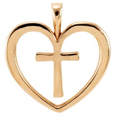 James Avery Retired 14K Yellow Gold Cross Open Heart Charm Pendant