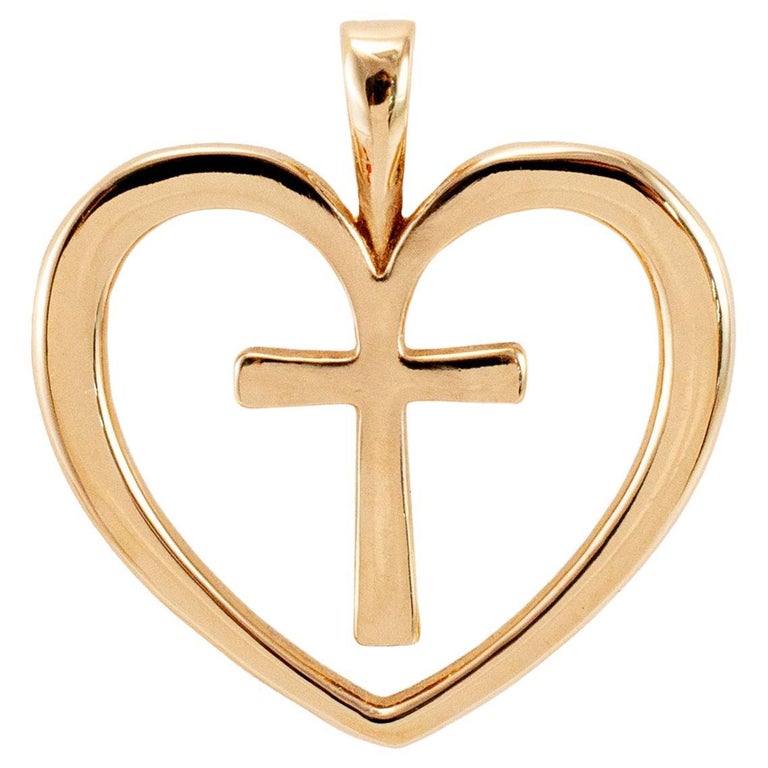 James Avery Retired 14K Yellow Gold Cross Open Heart Charm Pendant
