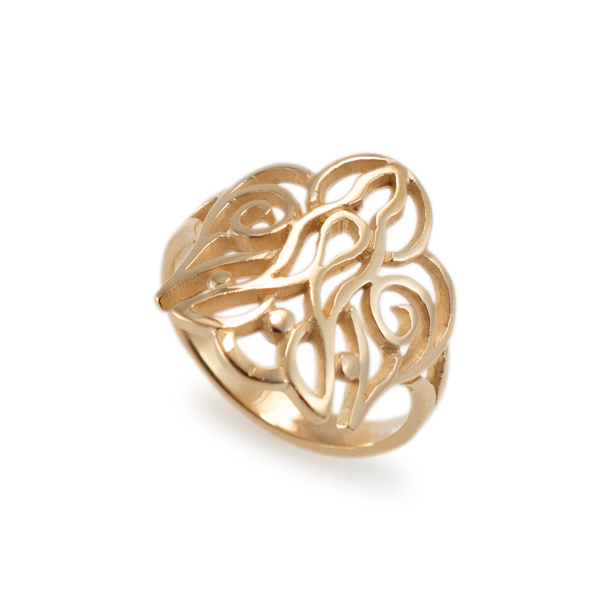 Marke: James Avery

Geschlecht: Damen

Metall Typ: 14K Gelbgold

Ring Größe: 7.5

Maximale Breite des Schafts: 3.00 mm

Gewicht: 4,59 Gramm 

Damen-Cocktailring aus 14 Karat Gelbgold mit halbrundem Schaft. Das Metall wurde getestet und es wurde