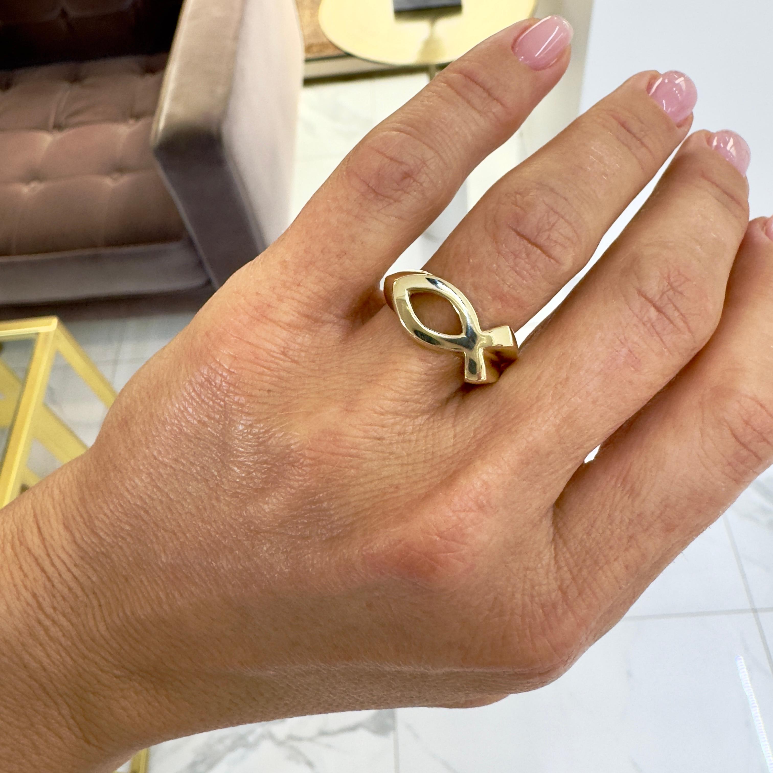 James Avery Retired 14K Yellow Gold Ichthus Fish Band Ring 2