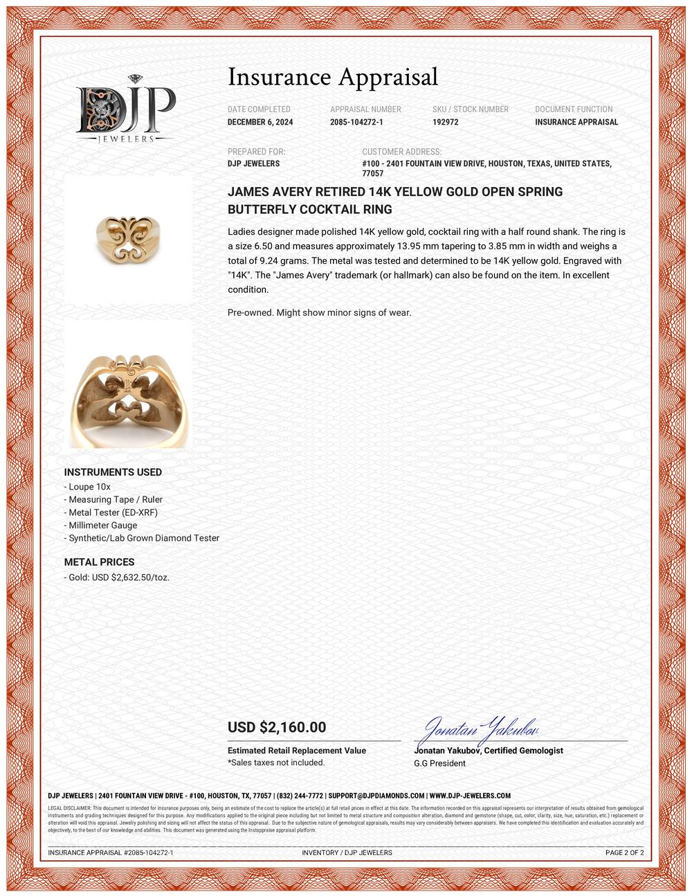 James Avery Vertired 14K Gelbgold Offener Frühlingsschmetterlings-Cocktailring 4