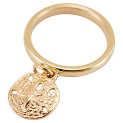 James Avery Retired 14K Yellow Gold Sand Dollar Dangle Charm Band Ring