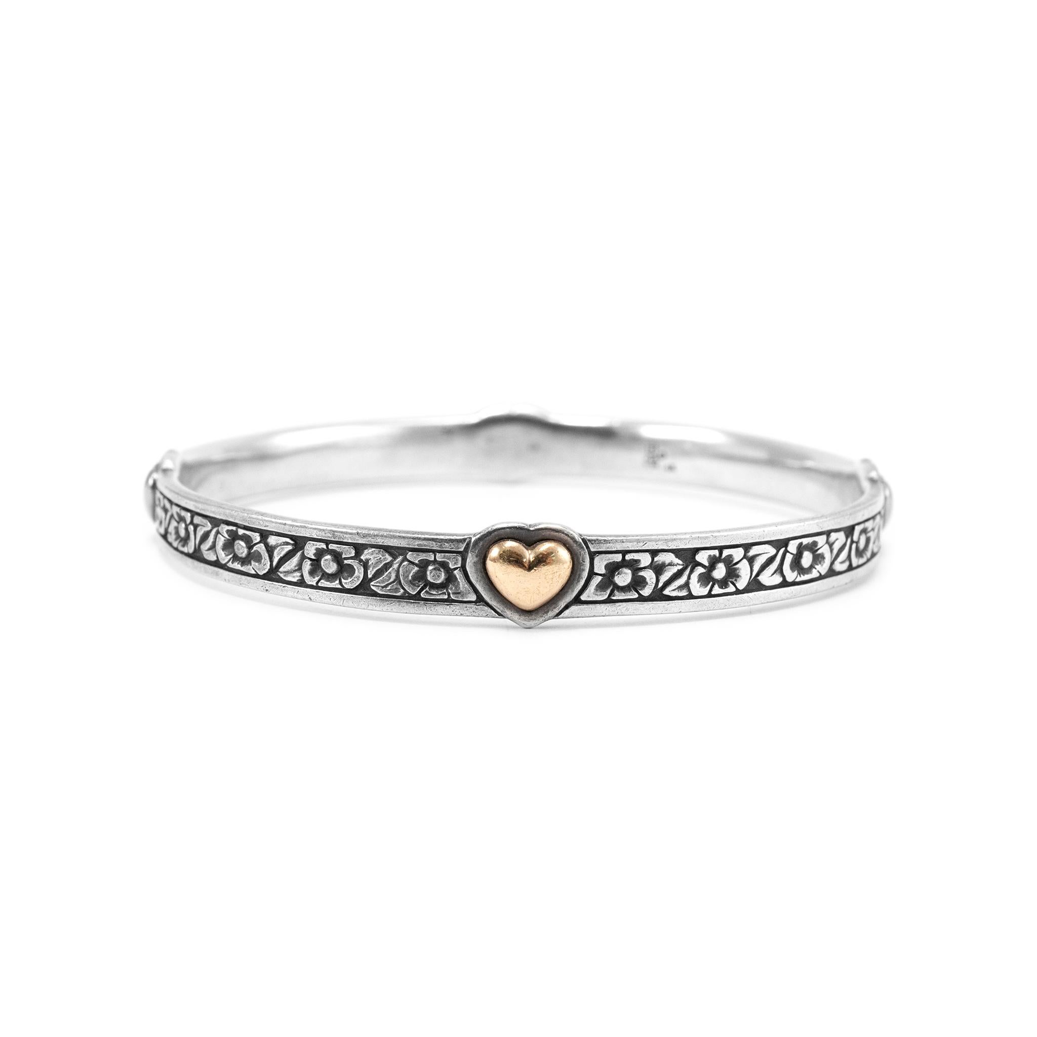 James Avery Retired 925 Sterlingsilber 14K Herz aus Gold Blume Armreif Armband Damen