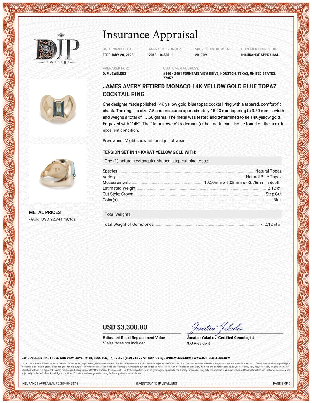 James Avery Retired Monaco 14K Yellow Gold Blue Topaz Cocktail Ring For Sale 3