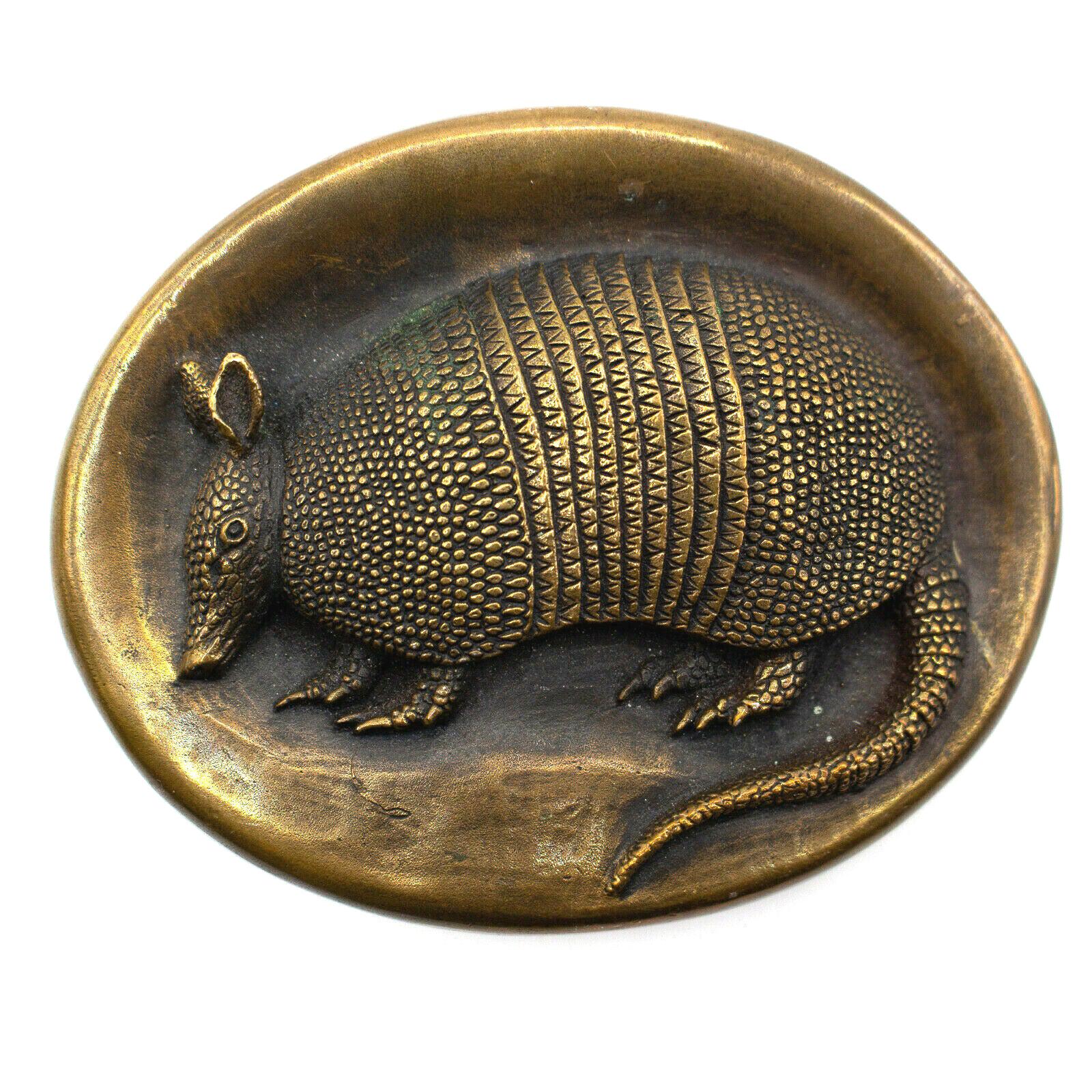 Armadillo Texas Etched Metal Belt Buckle