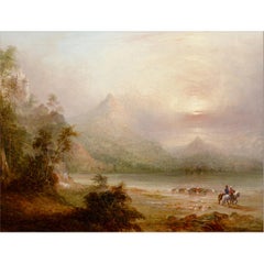 Mountainous Landscape With Riders, Mid-19th-Century British Oil Painting