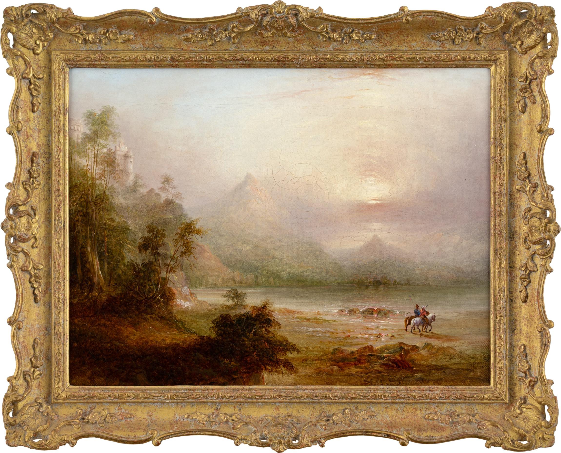 James Baker Pyne Landscape Painting - Mountainous Landscape With Riders, Mid-19th-Century British Oil Painting