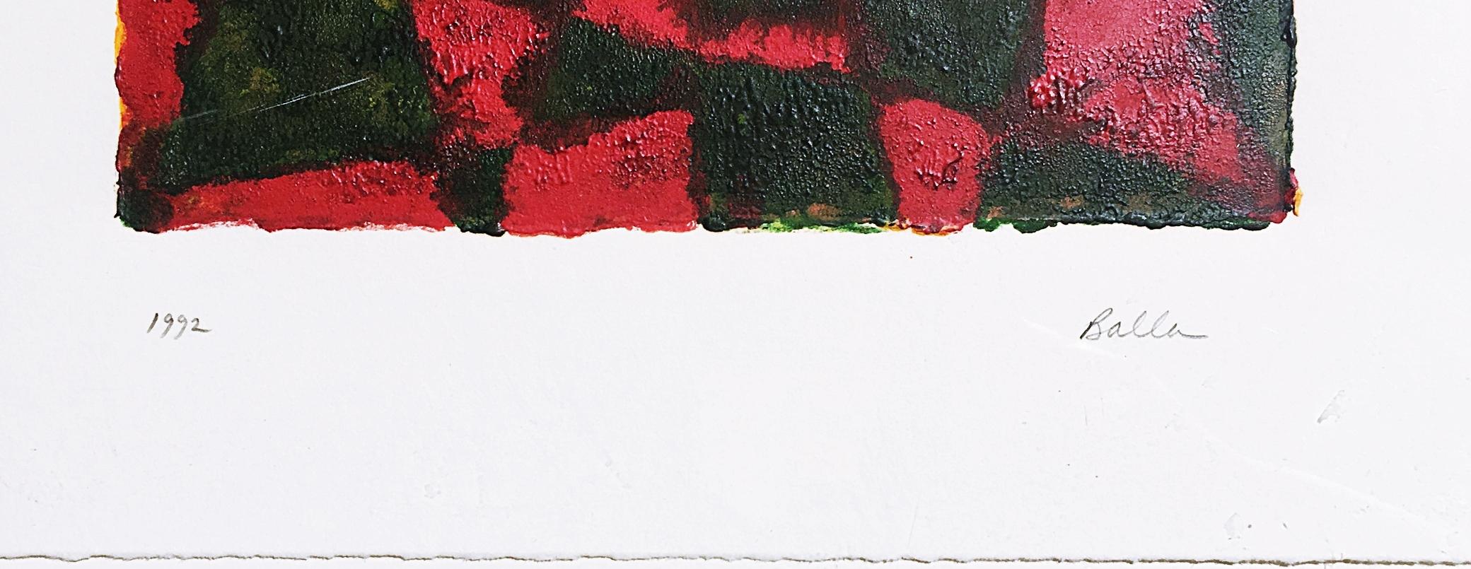 Pintura única firmada al gouache sobre lino (Enmarcada) del renombrado artista de Provincetown - Art Geométrico abstracto de James Balla