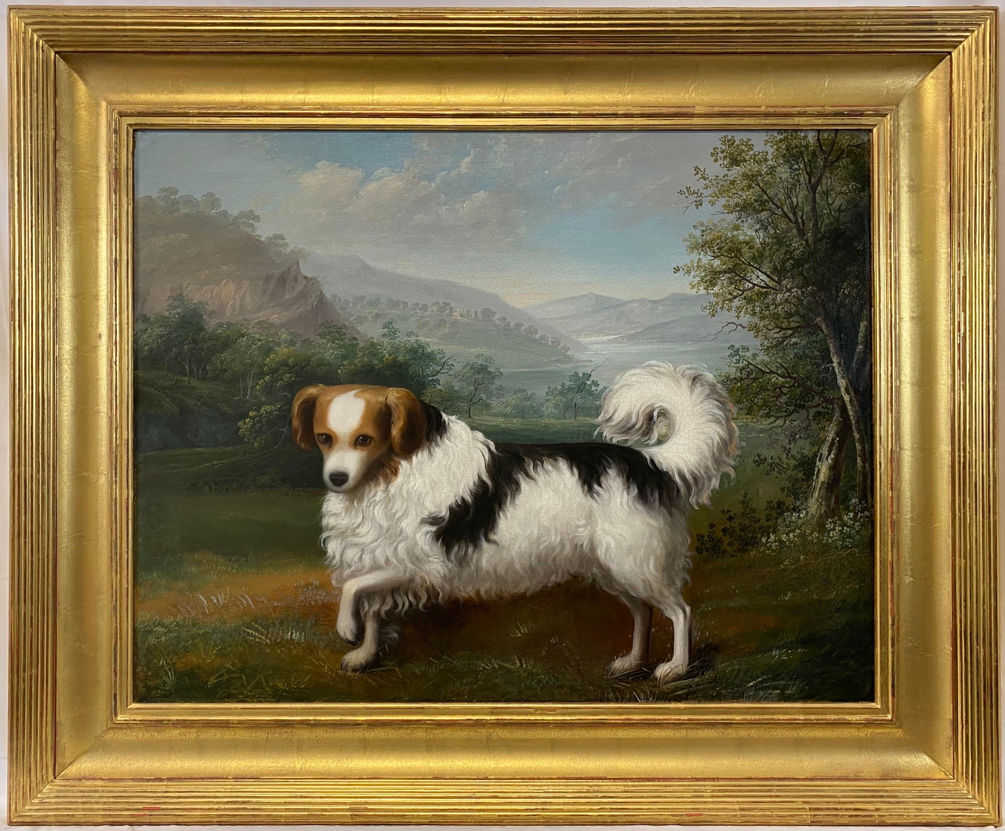 Animal Painting James Barenger - "Un papillon phallène dans un paysage des Highlands" Portrait de chien du début du 19e siècle