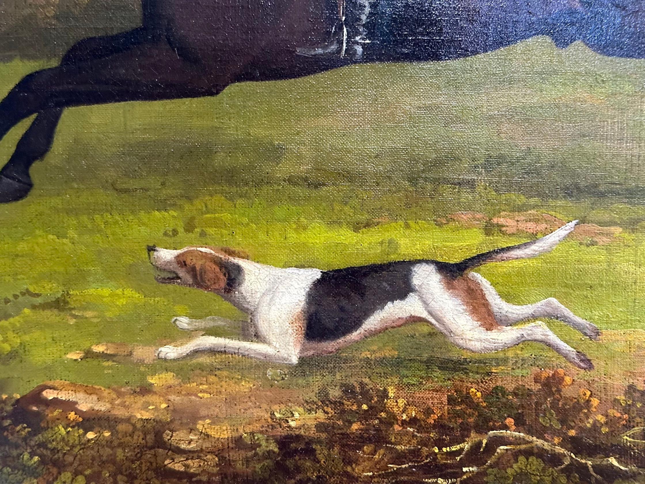 Antique English 19th century, Fox huntsman and hounds in a landscape.  3
