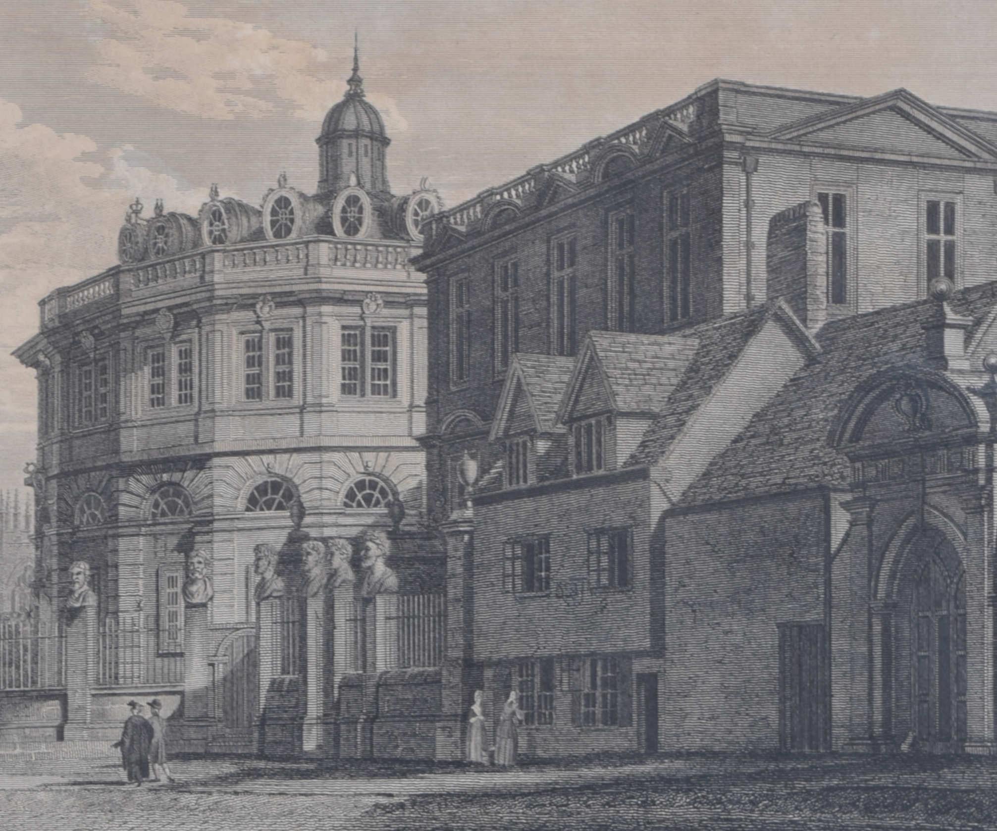 The Sheldonian and Clarendon, Broad Street, gravure d'Oxford par Basire - Réalisme Print par James Basire