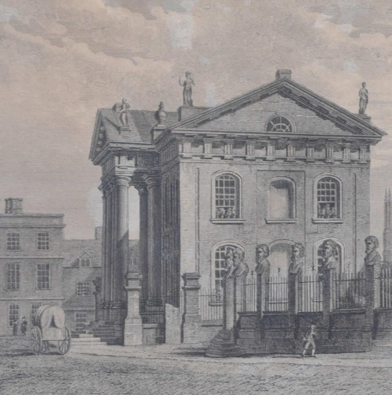 The Sheldonian and Clarendon, Broad Street, gravure d'Oxford par Basire - Gris Landscape Print par James Basire