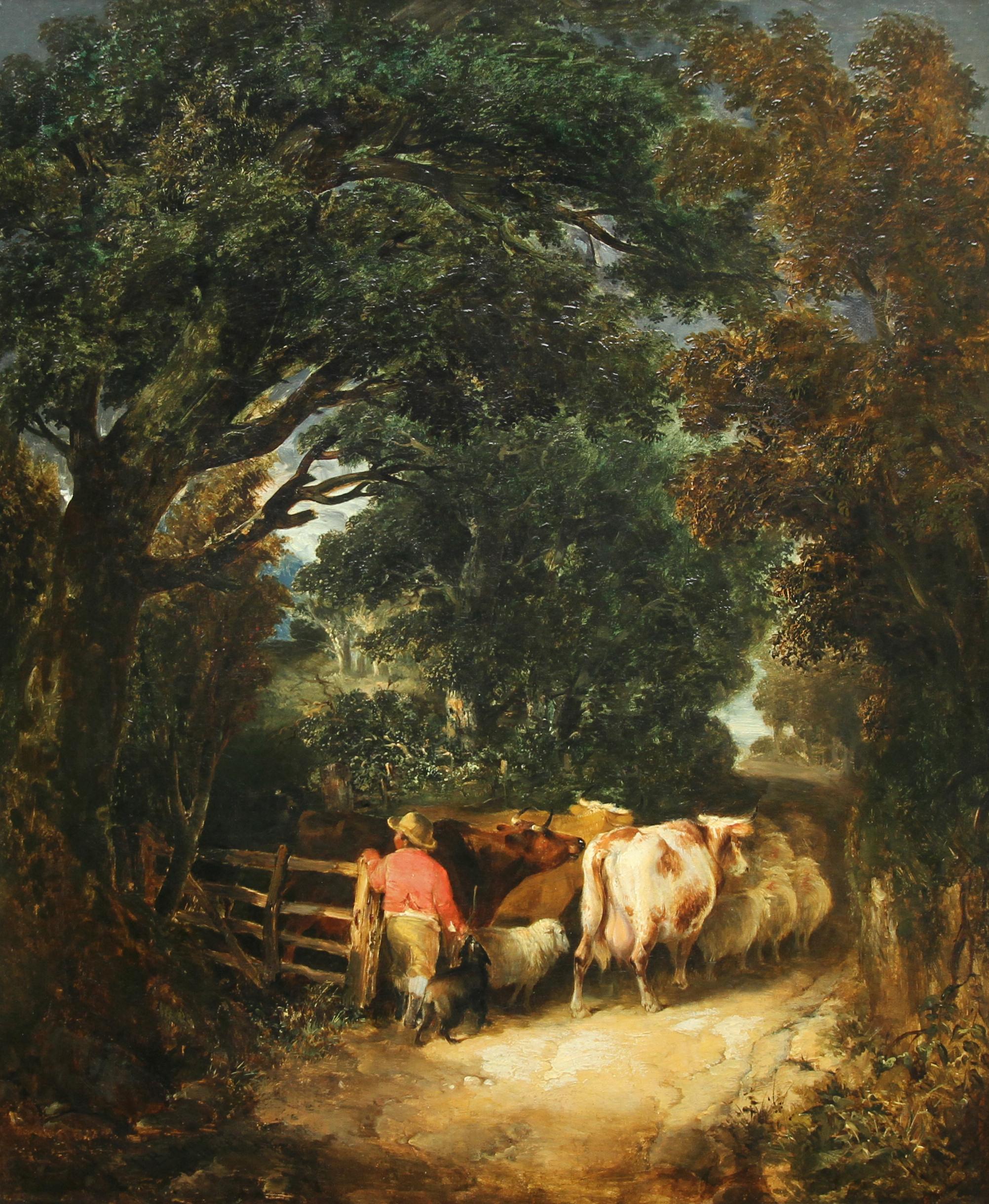 Country Lane, Cattle Going Home - Victorian art British landscape oil painting 4