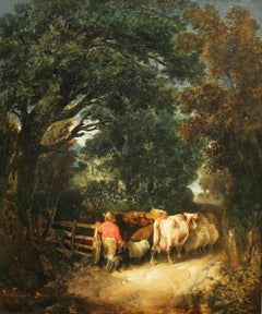 Country Lane, Cattle Going Home - Victorian art British landscape oil painting