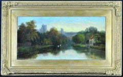 Windsor Castle from the Thames - 19th Century English Antique Landscape Painting