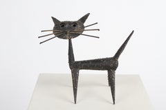 James Bearden 1960s Style Welded Bronze & Black Painted Brutalist Cat Sculpture