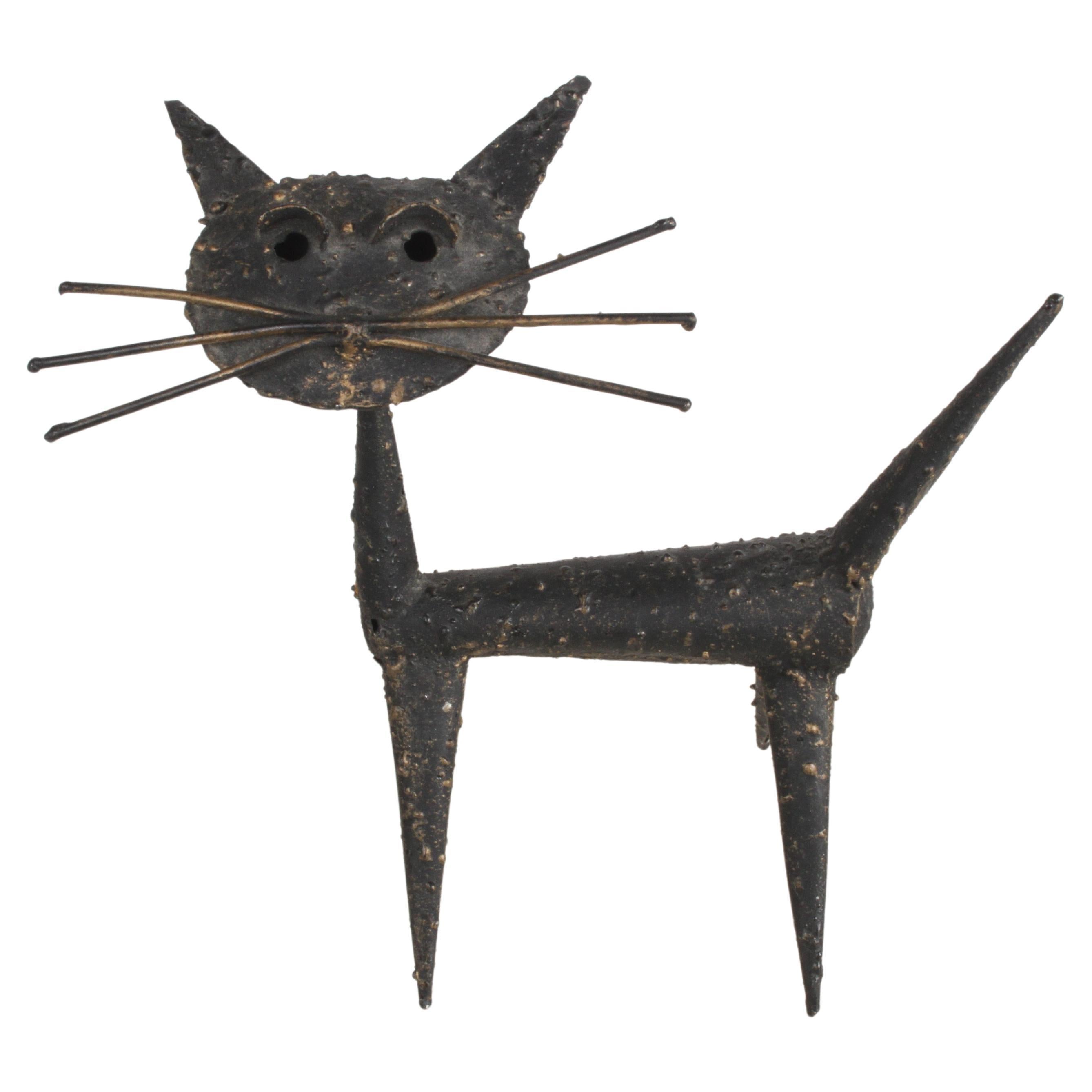 James Bearden 1960s Style Welded Bronze & Black Painted Brutalist Cat Sculpture For Sale