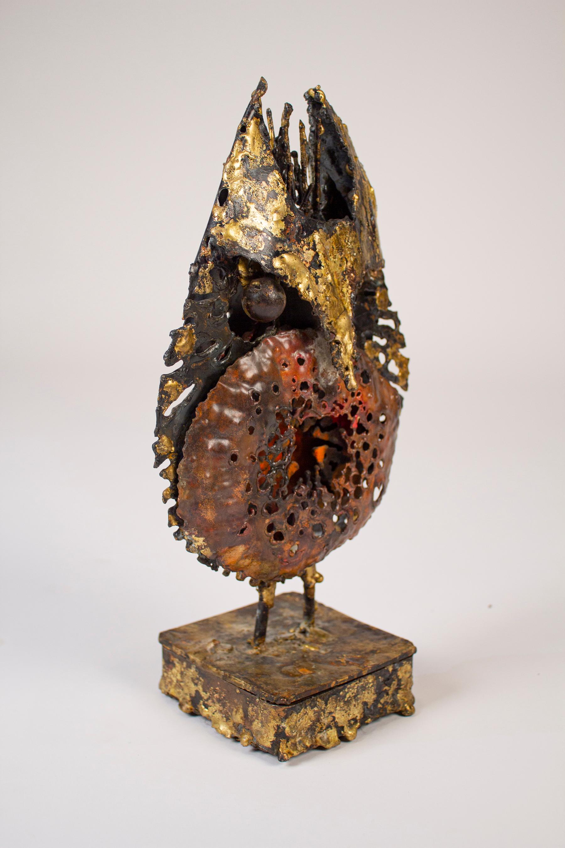Welded James Bearden Brutalist Owl Sculpture with Stash Box in Base 
