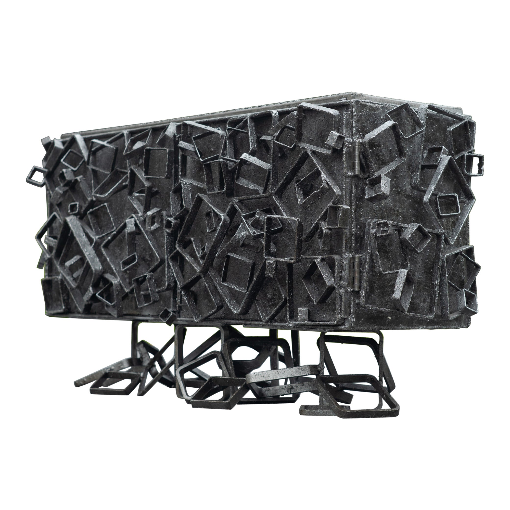 James Bearden Cosmic 'Array' Brutalistisches 2-türiges Kabinett - Stahl mit Metallic Wash im Angebot
