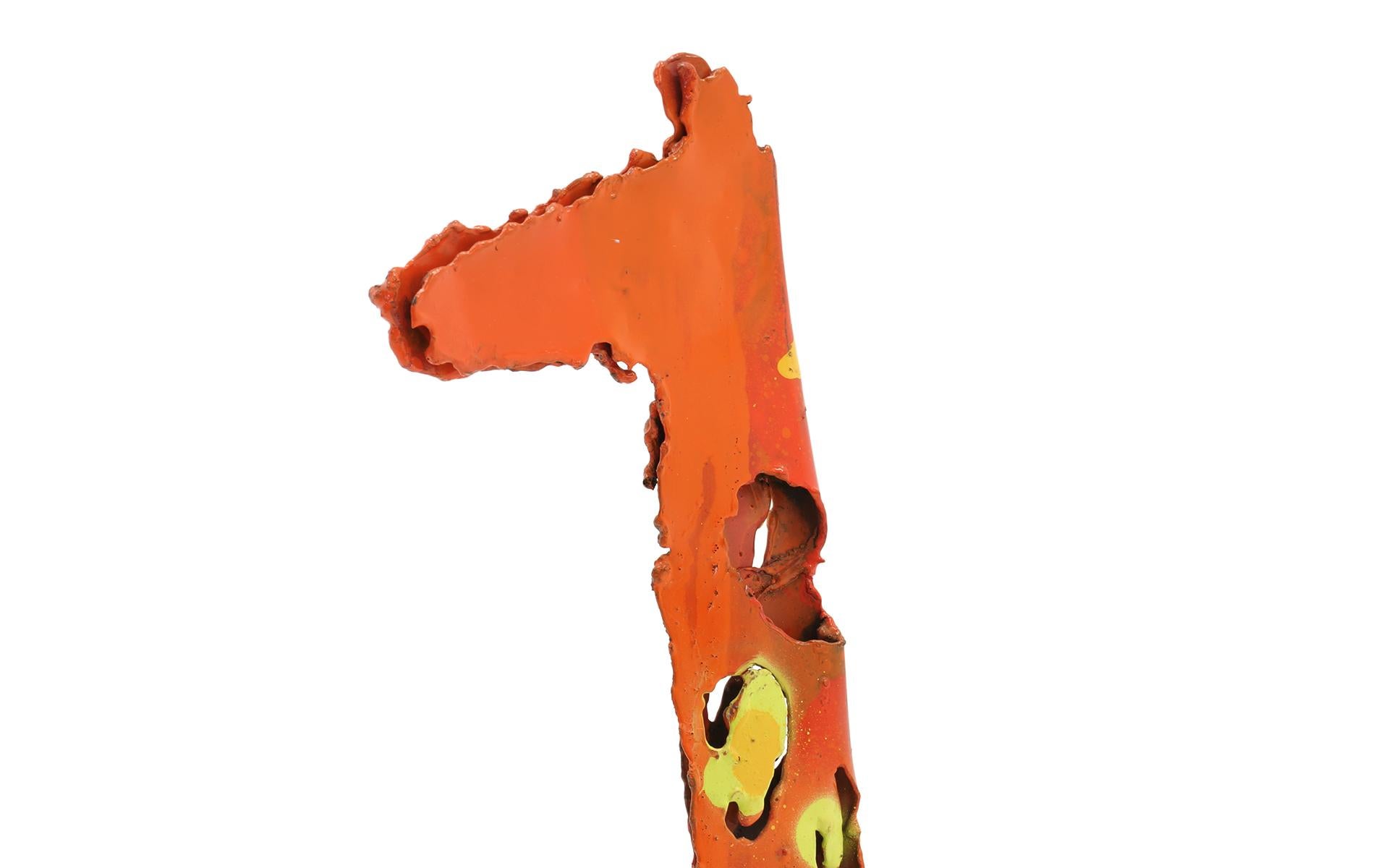 American James Bearden Table Top Girafe Sculpture, Orange and Yellow Enamaled Steel