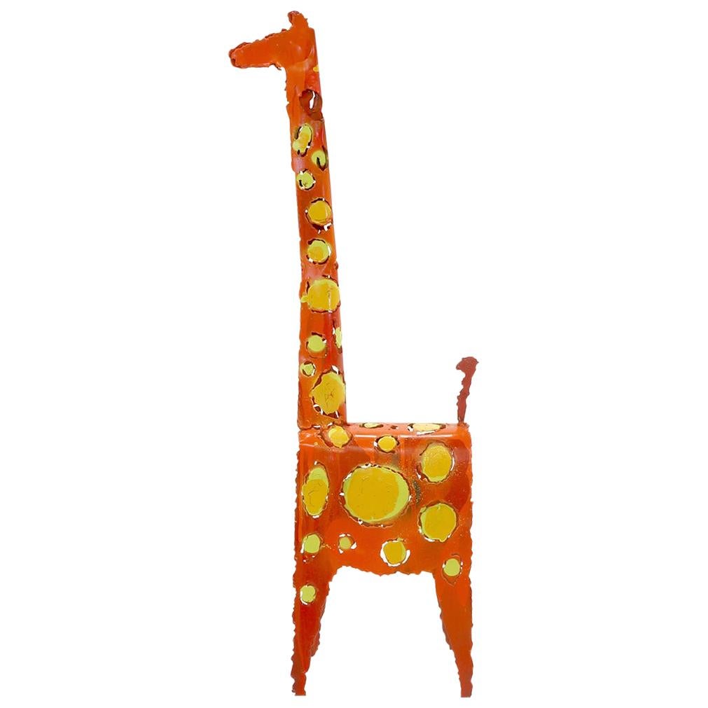 James Bearden Table Top Girafe Sculpture, Orange and Yellow Enamaled Steel