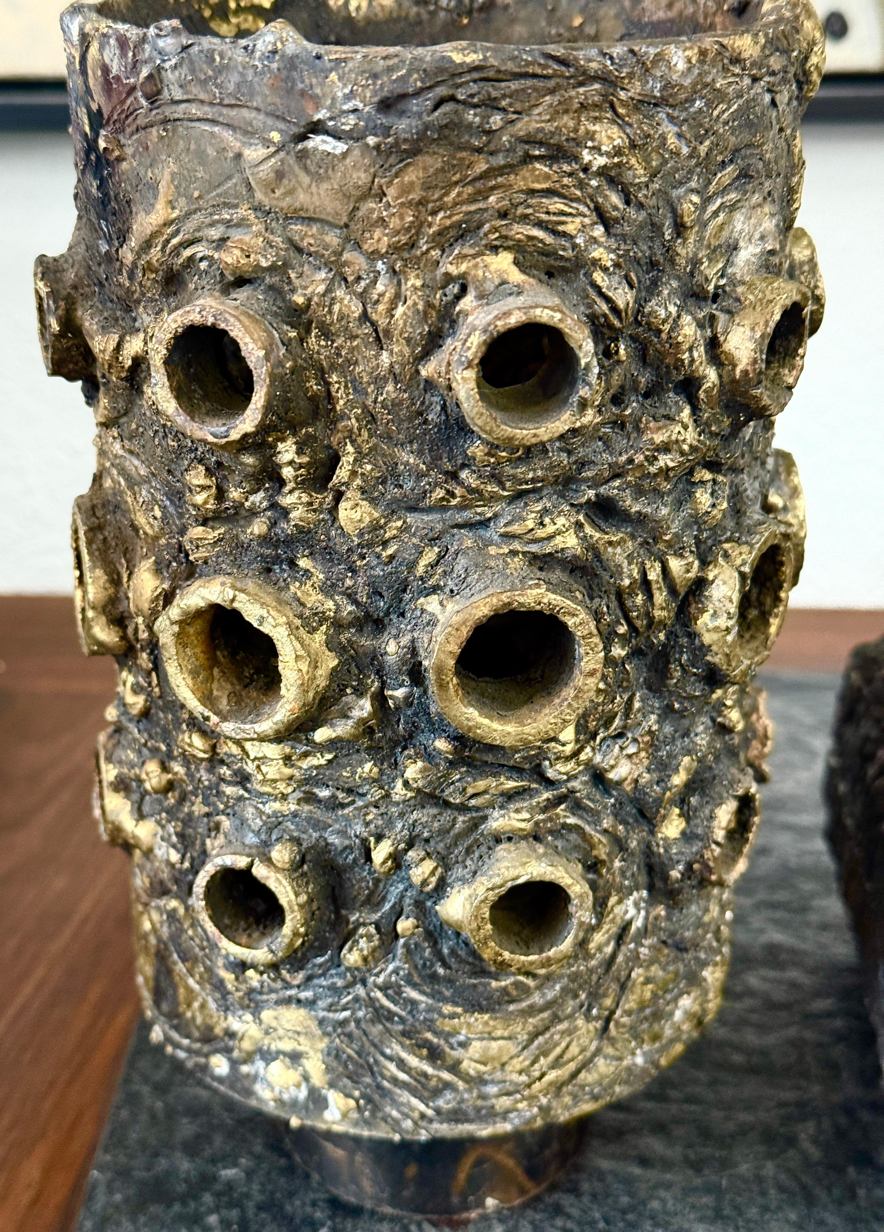 James Bearden Torch cut Steel and Bronze Vessel For Sale 4