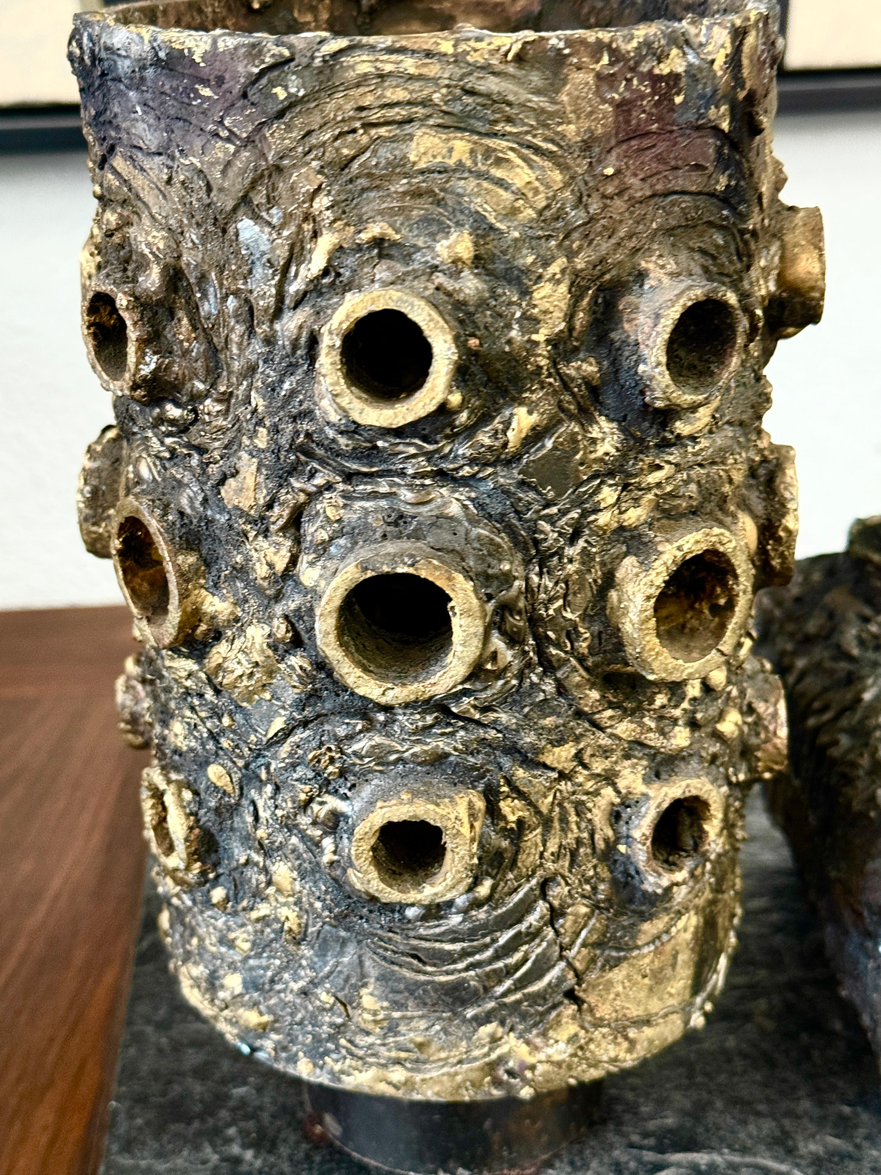 James Bearden Torch cut Steel and Bronze Vessel For Sale 7