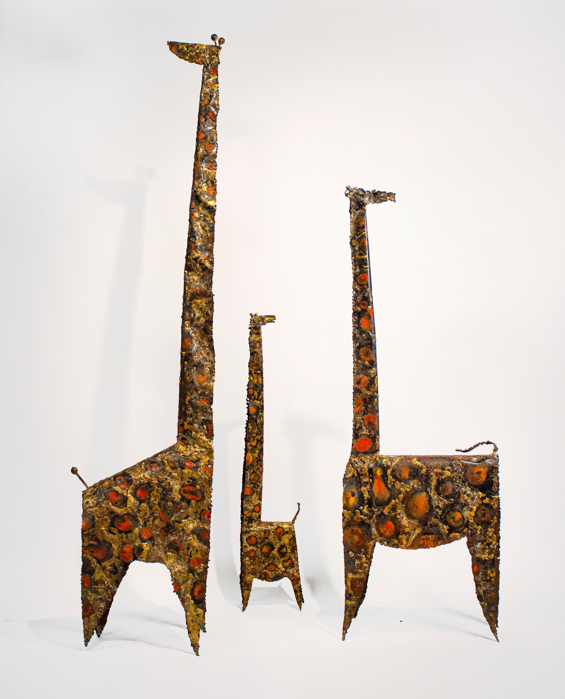 Patinated James Bearden Trio of Brutalist Giraffe Sculptures 
